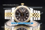 Rolex Datejust Clone Rolex 3135 Automatic Two Tone Case/Bracelet with Grey Dial and Stick Markers (BP)