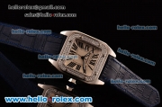 Cartier Santos 100 Medium Japanese Miyota OS2035 Quartz Steel Case with Blue Leather Strap Diamond Bezel and White Dial