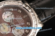 Rolex Daytona Chrono Swiss Valjoux 7750 Automatic Steel Case with Diamond Bezel Black Leather Strap and Brown MOP Dial