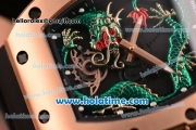 Richard Mille Tourbillon RM 057 Dragon Swiss ETA 2824 Automatic Rose Gold Case with Black Rubber Strap and Green Dragon Dial