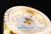 Rolex Datejust Oyster Perpetual Automatic Full Rose Gold with Diamond Bezel,White Dial and Diamond Marking-Lady Size