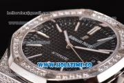 Audemars Piguet Royal Oak 41 Asia 2813 Automatic Diamonds/Steel Case with Black Grids Dial Diamonds Bezel and Stick Markers (EF)