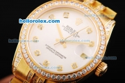 Rolex Datejust Automatic Movement Golden Case and Golden Strap with White Dial and Diamond Markers