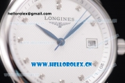 Longines Master Swiss ETA 2824 Automatic Steel Case with White Dial Diamonds Markers and Brown Leather Strap (ZF)