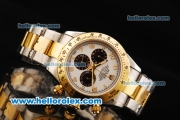 Rolex Daytona Chronograph Miyota Quartz Movement Gold Bezel with White Dial and Two Tone Strap