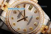 Rolex Datejust Automatic Movement White Dial with Two Tone Strap and Diamond Bezel