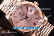 Rolex Day Date II Swiss ETA 2836 Automatic Rose Gold Case/Bracelet with Pink Dial and Roman Numeral Markers (BP)