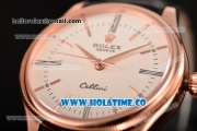 Rolex Cellini Time Asia 2813 Automatic Rose Gold Case with Black Leather Strap and White Dial (BP)