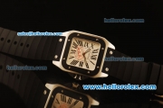 Cartier Santos 100 Swiss ETA 2671 Automatic Steel Case with PVD Bezel and Black Rubber Strap - 1:1 Original