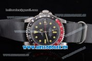 Rolex GMT-Master Asia 2813 Automatic Steel Case with Black Dial Grey Nylon Strap and Yellow Markers