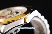 Rolex Day-Date II Oyster Perpetual Automatic Movement Two Tone with Flower Pattern Silver Dial and Gold Bezel