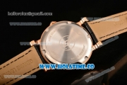 Cartier Rotonde De Miyota Quartz Rose Gold Case with Black Dial Leather Strap and White Roman Numeral Markers