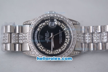 Rolex Day-Date Oyster Perpetual Automatic Full Diamond with Black Dial-Big Calendar