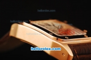 Cartier Santos 100 Swiss ETA 2671 Automatic Movement Rose Gold Case with Brown Leather Strap-1:1 Imitate