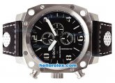 U-BOAT Italo Fontana Chronograph Quartz Movement Silver Case with Black Dial-White Markers and Leather Strap