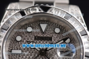 Rolex GMT-Master II Clone Rolex 3186 Automatic Stainless Steel Case/Bracelet with Diamonds Dial and Dot Markers Diamonds Bezel (BP)