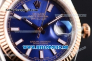 Rolex Datejust Clone Rolex 3135 Automatic Two Tone Case/Bracelet with Dark Blue Dial and Stick Markers (BP)