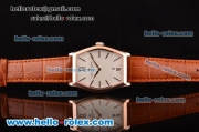 Vacheron Constantin Malte Japanese Miyota OS2035 Quartz Rose Gold Case with Brown Leather Strap and White Dial