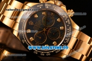 Rolex Daytona Chrono Swiss Valjoux 7750 Automatic Yellow Gold Case/Bracelet with Ceramic Bezel Black MOP Dial and Diamonds Markers (BP)