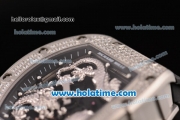 Richard Mille Tourbillon RM 057 Dragon Swiss ETA 2824 Automatic Steel&Diamonds Case with Black Rubber Strap and Silver Dragon Dial - 1:1 Original