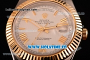 Rolex Day-Date II Asia 2813 Automatic Two Tone Case/Bracelet with White Dial and Gold Roman Numeral Markers