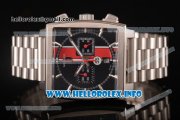 Tag Heuer Monaco Calibre 12 Chrono Miyota Quartz Full Steel with Black/Red Dial and Silver Stick Markers