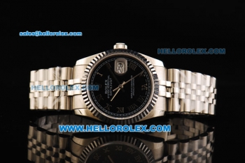 Rolex Datejust Swiss ETA 2836 Automatic Movement Full Steel with Black Dial and Roman Numeral Markers