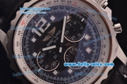 Breitling Chronospace Chronograph Swiss Valjoux 7750 Automatic Steel Case with Black Dial and Black Leather Strap