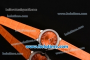 Cartier Ballon Bleu Swiss Quartz Stainless Steel Case with Orange Leather Strap Diamond Bezel and Orange Dial