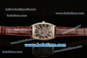 Franck Muller Cintree Curvex Ronda 762 Quartz Steel/Diamond Case with Diamond Dial and Brown Leather Strap