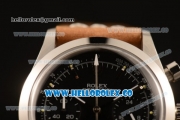 Rolex Explorer Chronograph Miyota OS20 Quartz Steel Case with Black Dial Steel Bezel and Brown Leather Strap