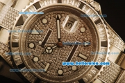 Rolex GMT Master II Swiss ETA 2836 Automatic Full Steel with Grey and White Diamond Bezel-Diamond Dial/Strap