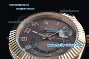 Rolex Sky-Dweller Asia 2813 Automatic Rose Gold Case with Brown Leather Strap and Brown Dial