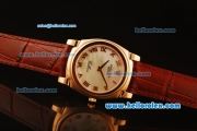 Rolex Cellini Swiss Quartz Rose Gold Case with White MOP Dial and Brown Leather Strap-Roman Markers