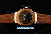 Hublot Big Bang Chronograph Miyota Quartz Movement Rose Gold Case with Black Dial-Red Stick Marking and Brown Rubber Strap