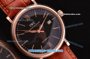 IWC Portofino Vintage Swiss ETA 2892 Automatic Rose Gold Case with Brown Leather Strap and Black Dial