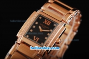 Patek Philippe Quartz Movement Full Diamond Bezel with Black Dial and Full Rose Gold--Lady size