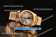 Rolex Day-Date Clone Rolex 3235 Automatic Yellow Gold Case with Silver Dial Roman Numeral Markers and Yellow Gold Bracelet (CF)