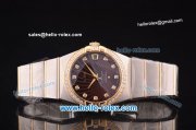 Omega Constellation Co-Axial Swiss ETA 2824 Automatic Steel Case with Yellow Gold/Diamond Bezel and Brown Stripy Dial-Diamond Markers