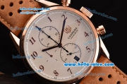 Tag Heuer Carrera Heritage Chrono Miyota OS10 Quartz Rose Gold Case with Brown Leather Strap White Dial