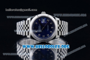 Rolex Datejust II Swiss ETA 2836 Automatic Steel Case with Blue Dial Diamonds Markers and Stainless Steel Bracelet (BP)