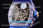 Richard Mille RM 055 Bubba Watson Asia Manual Winding Ceramic/Rose Gold Case with Skeleton Dial and Blue Rubber Strap Rose Gold Inner Bezel - 1:1 Original