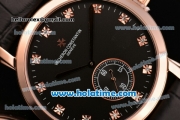 Vacheron Constantin Malte Miyota Quartz Rose Gold Case with Black Leather Bracelet Diamond Markers and Black Dial
