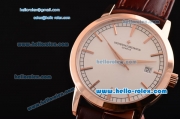 Vacheron Constantin Patrimony Swiss ETA 2836 Automatic Rose Gold Case with Stick Markers White Dial and Brown Leather Strap