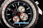 Breitling Chrono-Matic Chronograph Quartz Movement PVD Bezel with Black Dial and Silver Subdials-Black Leather Strap