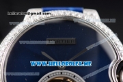 Cartier Ballon Bleu de Cartier Flying Tourbillon Swiss Tourbillon Manual Winding Steel Case with Blue Dial and Blue Leather Strap