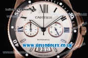 Cartier Calibre de Cartier Diver Japanese Miyota OS20 Quartz Rose Gold Case with White Dial Roman Markers and Black Rubber Strap