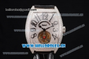 Franck Muller Casablanca Asia Automatic Steel/Diamonds Case with Diamonds Dial and Diamonds Bezel Black Leather Strap (ZF)