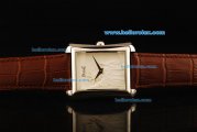 Piaget Emperador Miyota Quartz Movement Steel Case Opalescent Dial with Statue of Liberty Relief - Brown Leather Strap