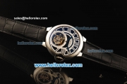 Cartier ballon bleu de Cartier Swiss Tourbillon Manual Winding Movement Steel Case with Black Dial and Black Leather Strap